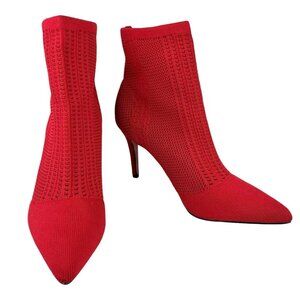 Catherine Malandrino Dnonito Heeled Booties Women's Red Knit Fashion Chic Size 8